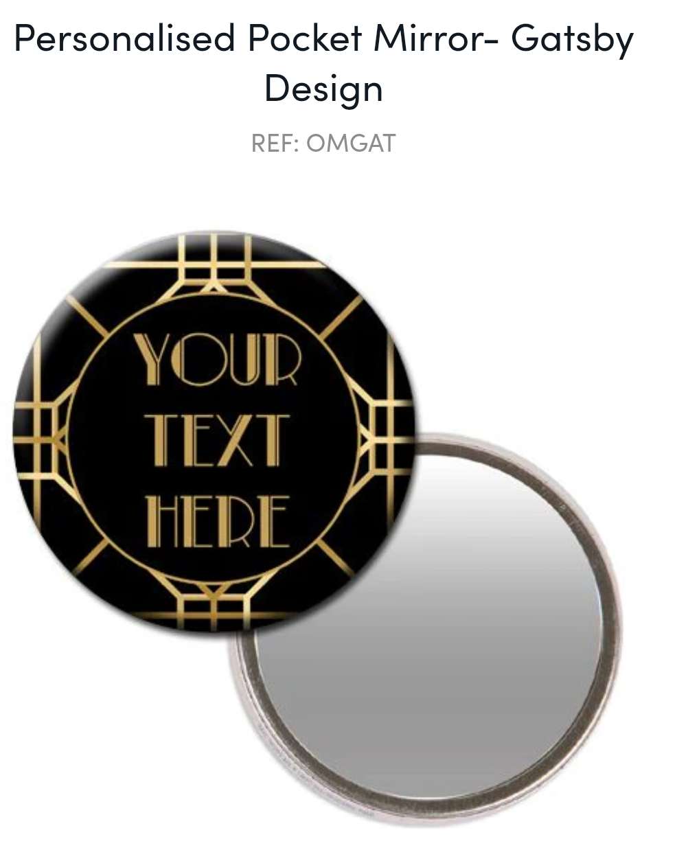 Personalised Great Gatsby pocket mirror for event giveaways